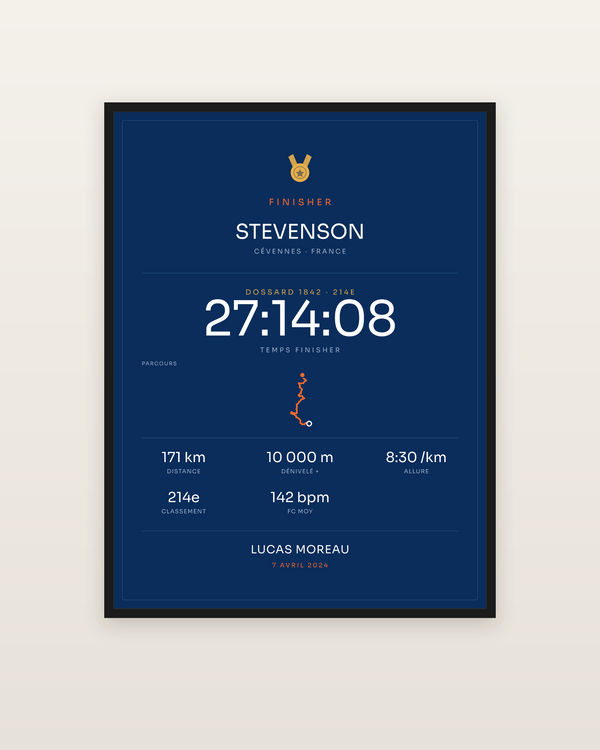 Finisher Stevenson, encadrée dans un cadre noir