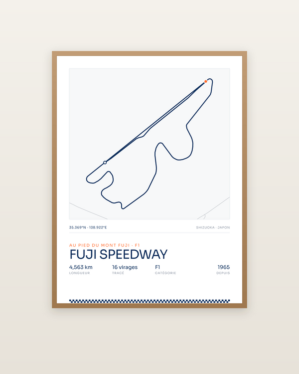Fuji Speedway, encadrée dans un cadre bois naturel