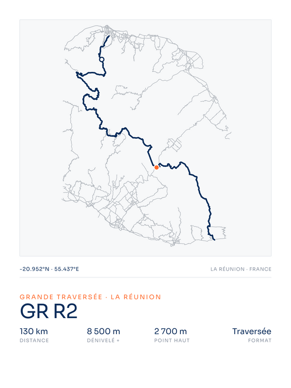 GR R2 | Traversée de La Réunion, affiche personnalisable imprimée en France