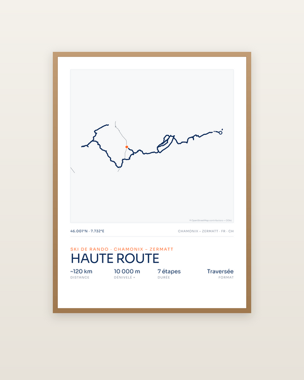 Haute Route, encadrée dans un cadre bois naturel
