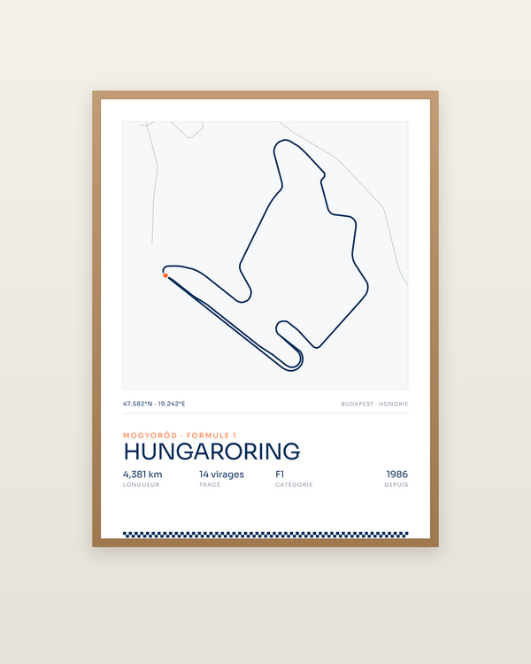 Hungaroring, encadrée dans un cadre bois naturel