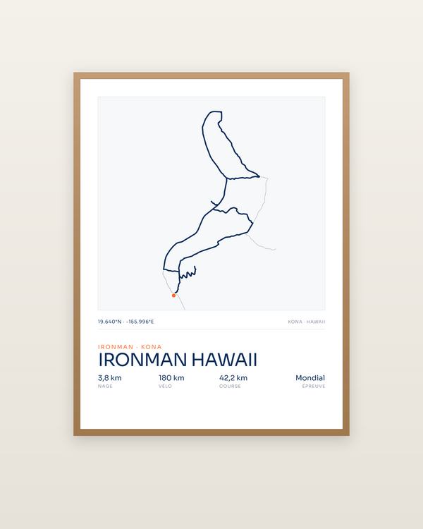 Ironman Hawaii, encadrée dans un cadre bois naturel