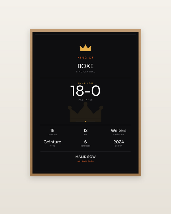 King of Boxe, encadrée dans un cadre bois naturel