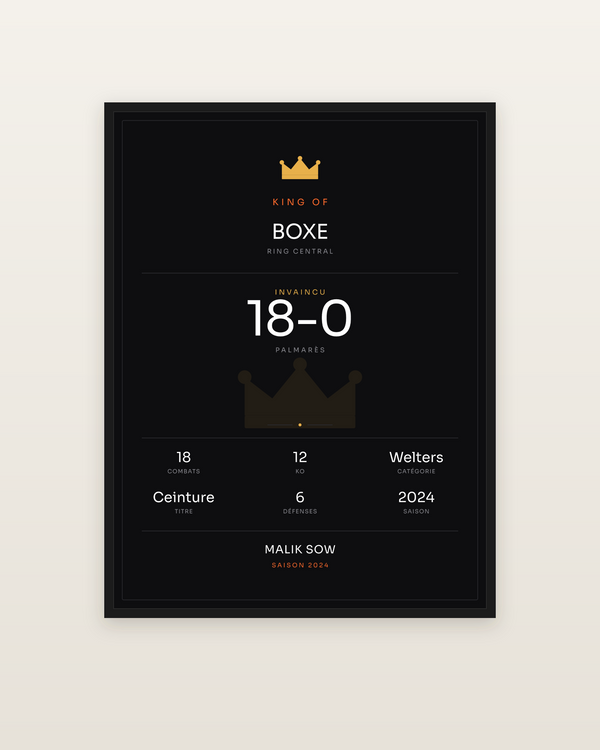 King of Boxe, encadrée dans un cadre noir