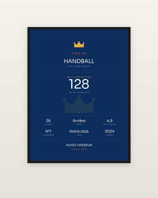 King of Handball, encadrée dans un cadre noir