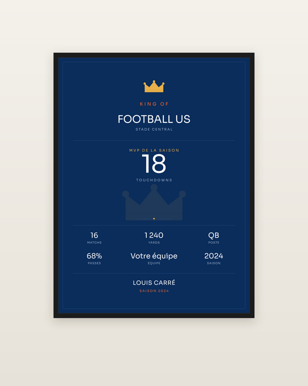 King of Football US, encadrée dans un cadre noir