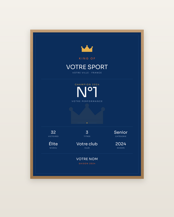 King of | votre sport, encadrée dans un cadre bois naturel