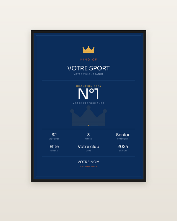 King of | votre sport, encadrée dans un cadre noir