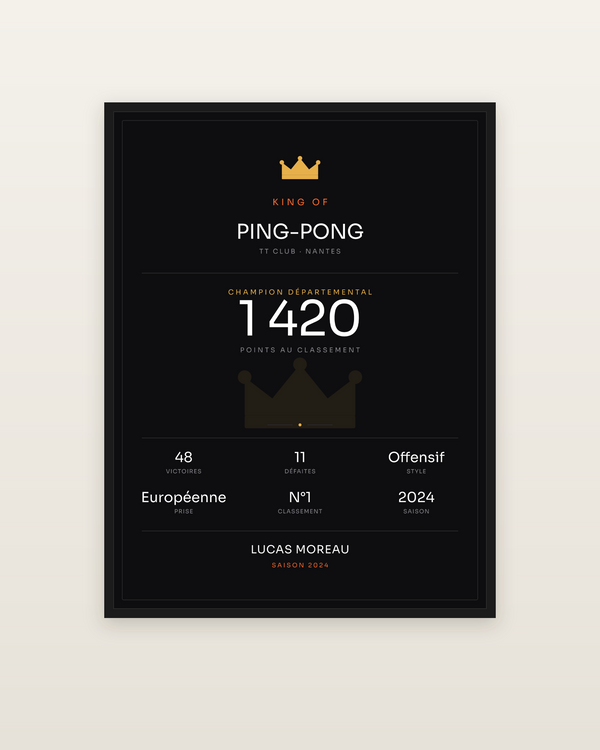 King of Ping-pong, encadrée dans un cadre noir