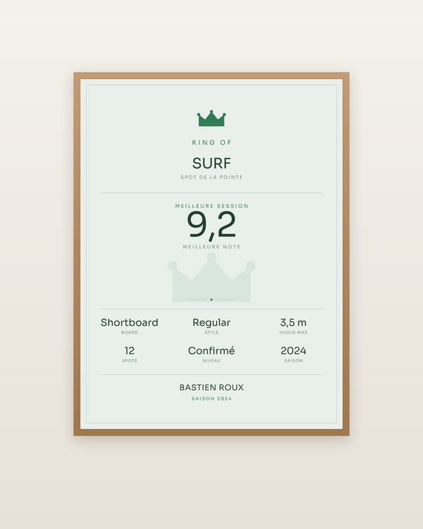 King of Surf, encadrée dans un cadre bois naturel