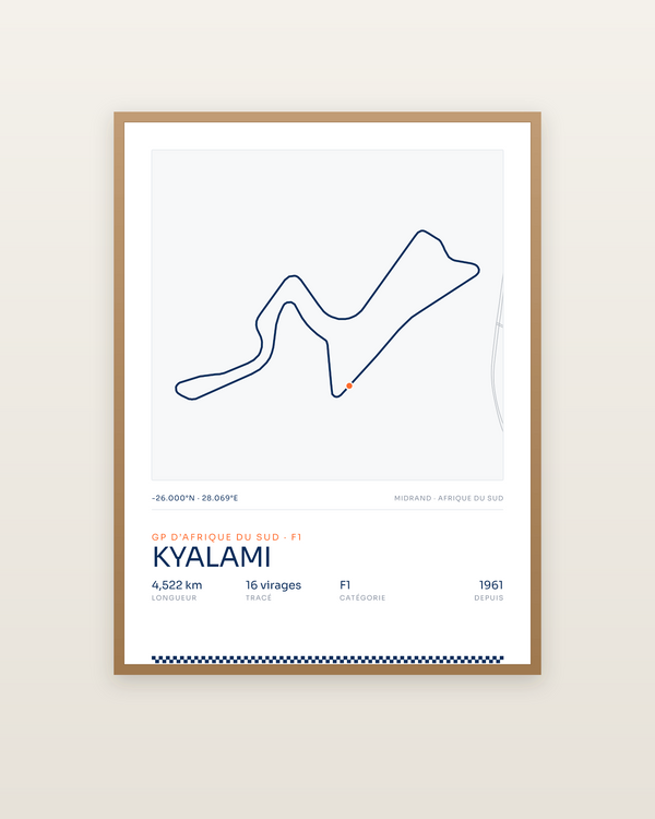 Kyalami, encadrée dans un cadre bois naturel