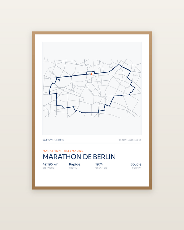 Marathon de Berlin, encadrée dans un cadre bois naturel