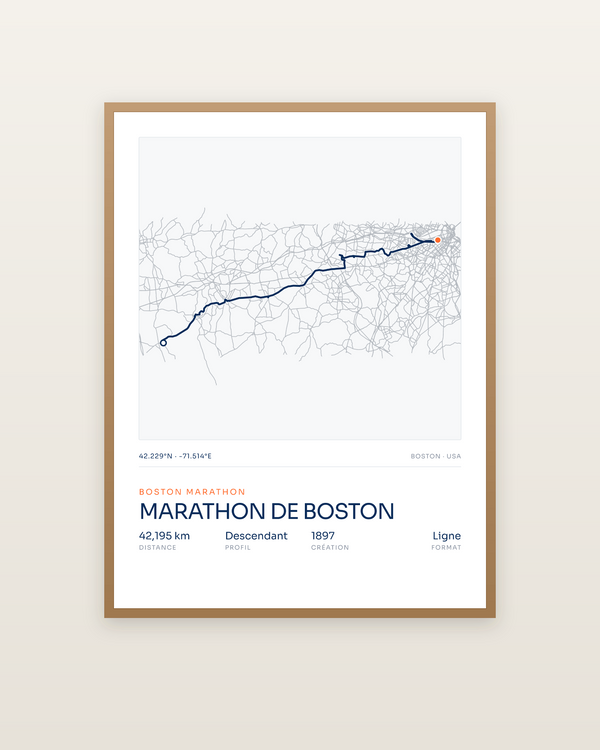Marathon de Boston, encadrée dans un cadre bois naturel