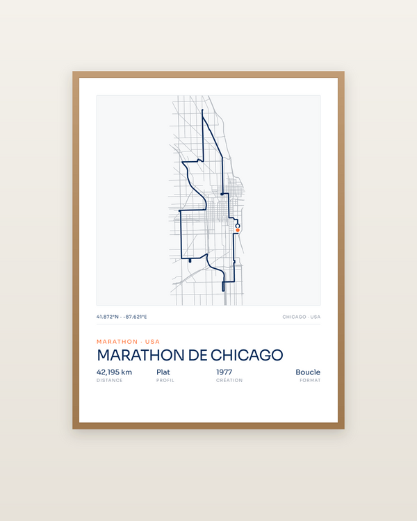 Marathon de Chicago, encadrée dans un cadre bois naturel