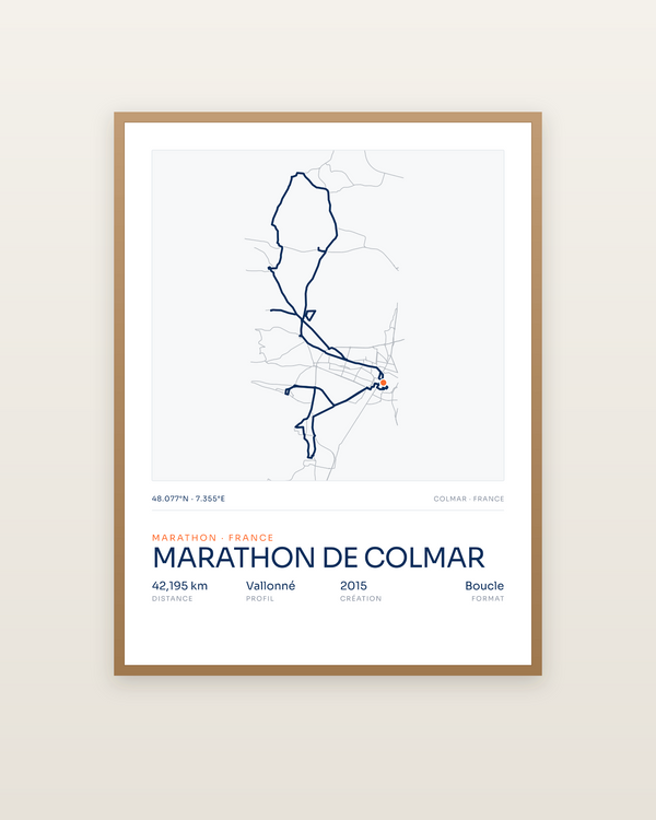Marathon de Colmar, encadrée dans un cadre bois naturel
