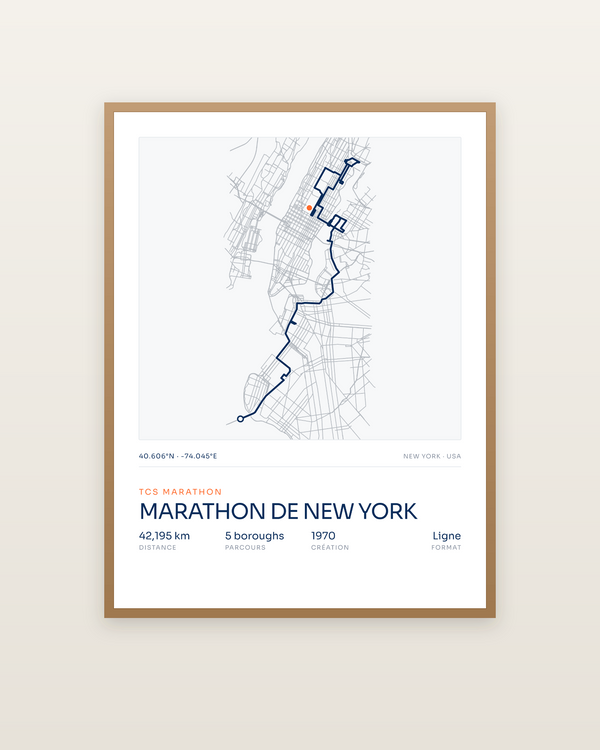 Marathon de New York, encadrée dans un cadre bois naturel