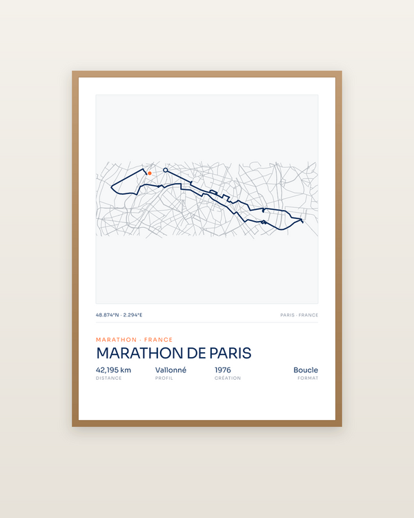 Marathon de Paris, encadrée dans un cadre bois naturel