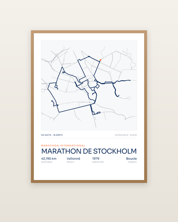 Marathon de Stockholm, encadrée dans un cadre bois naturel