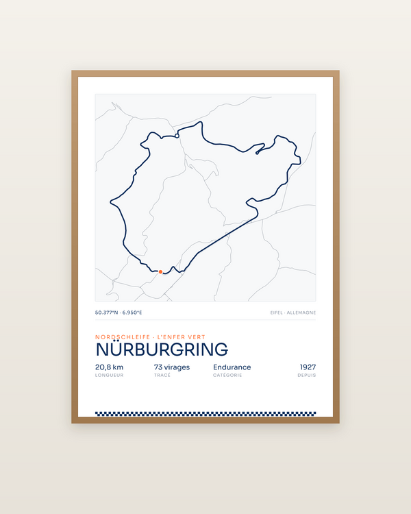Nürburgring, encadrée dans un cadre bois naturel