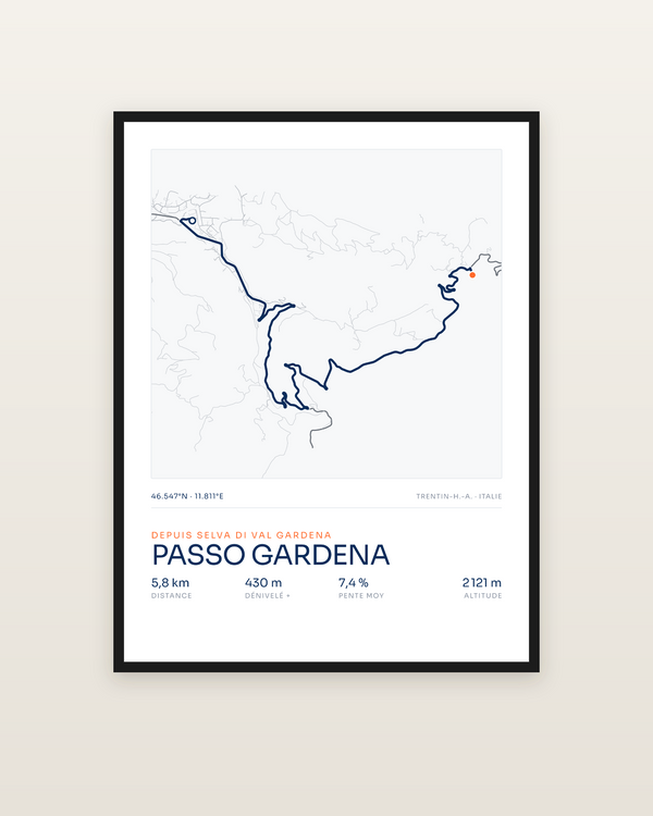 Passo Gardena, encadrée dans un cadre noir