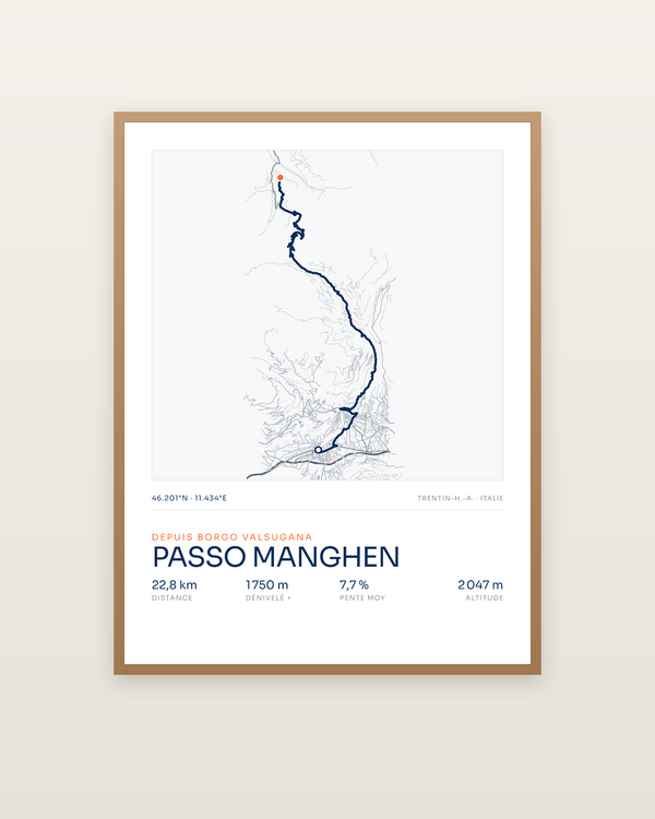Passo Manghen, encadrée dans un cadre bois naturel