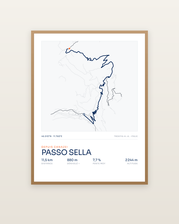 Passo Sella, encadrée dans un cadre bois naturel