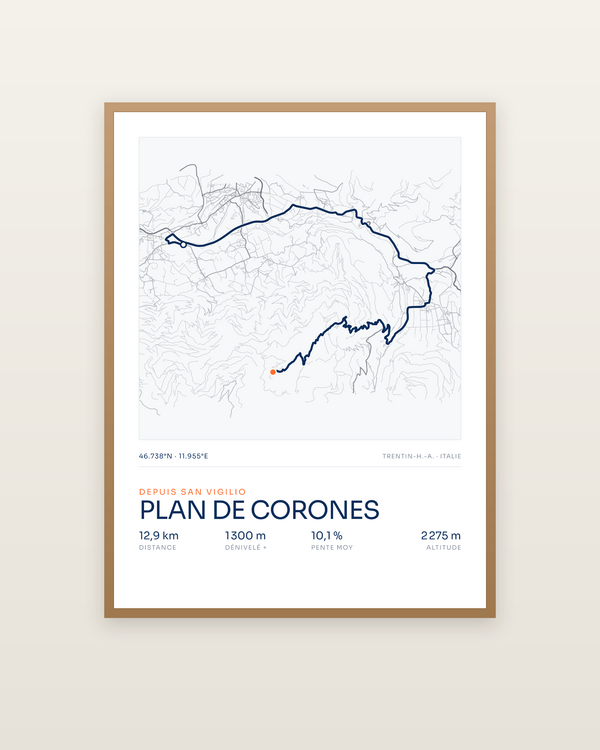 Plan de Corones, encadrée dans un cadre bois naturel