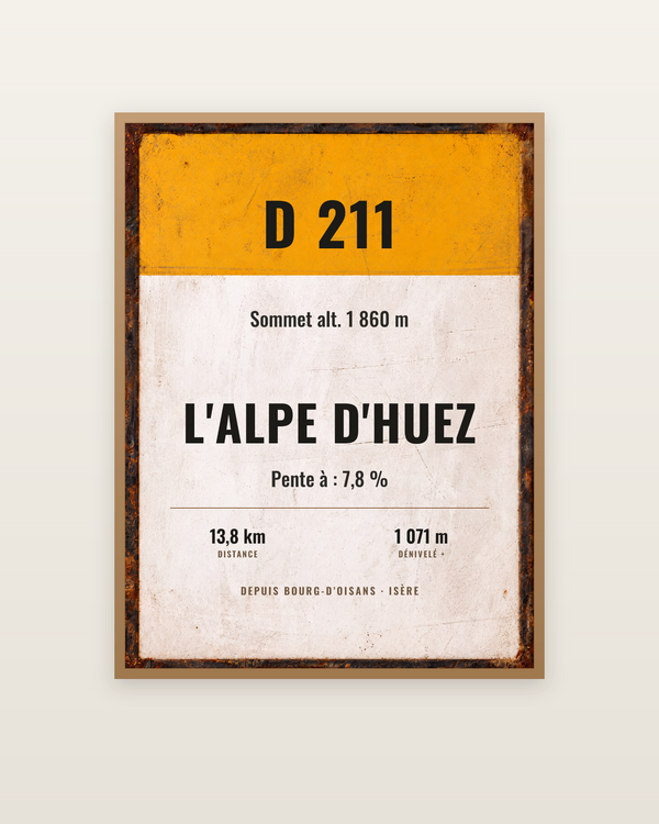 Plaque L'Alpe d'Huez, encadrée dans un cadre bois naturel