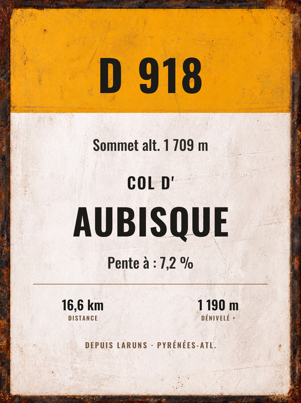 Plaque Col d'Aubisque, affiche personnalisable imprimée en France