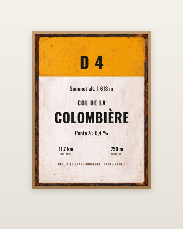 Plaque Col de la Colombière, encadrée dans un cadre bois naturel