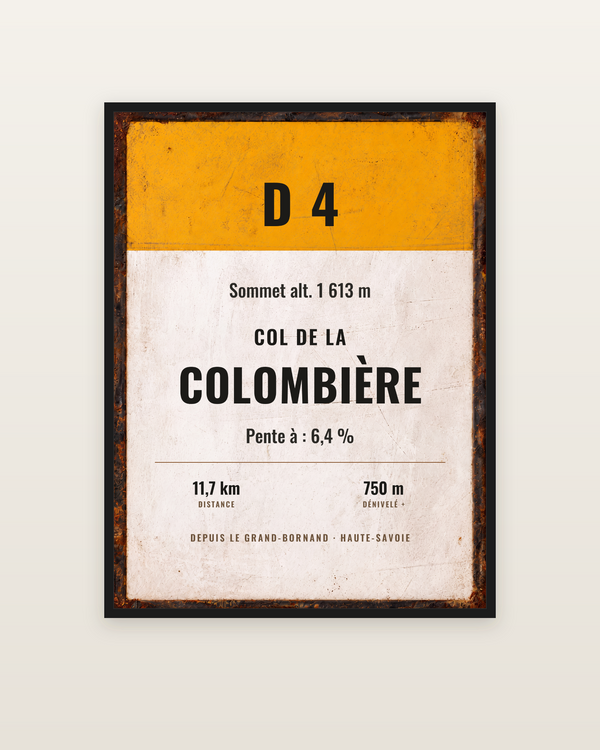 Plaque Col de la Colombière, encadrée dans un cadre noir