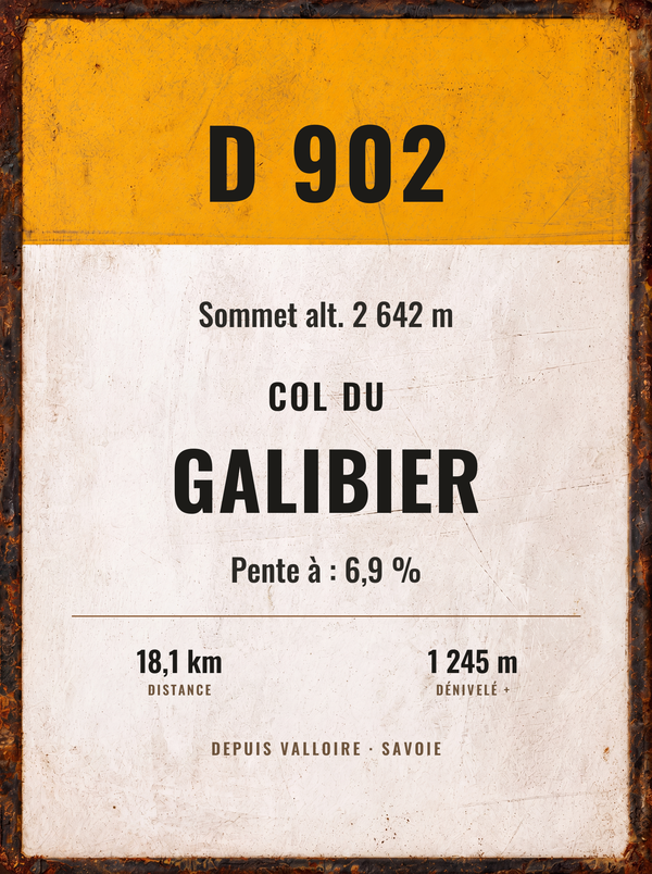 Plaque Col du Galibier, affiche personnalisable imprimée en France