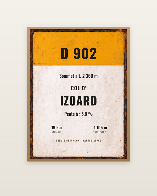 Plaque Col d'Izoard, encadrée dans un cadre bois naturel