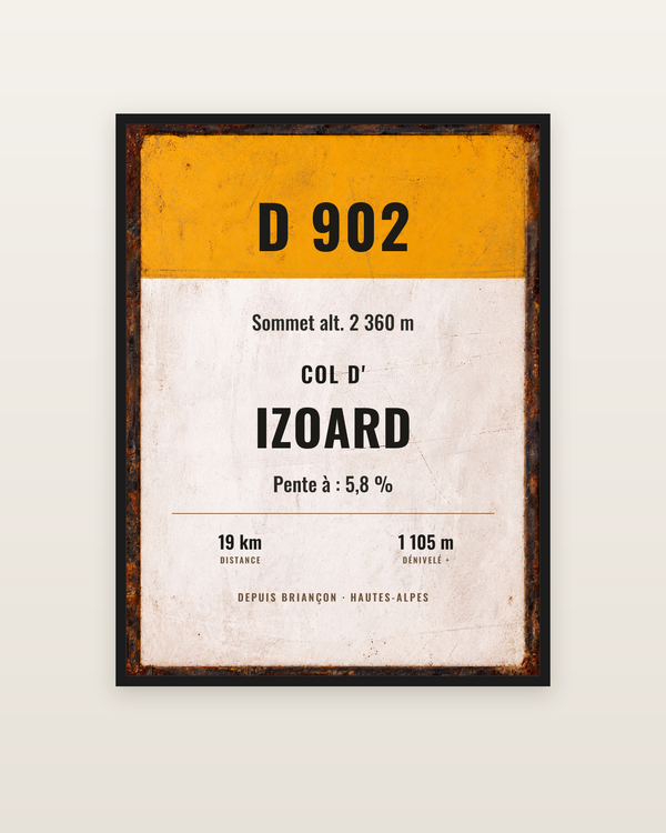Plaque Col d'Izoard, encadrée dans un cadre noir