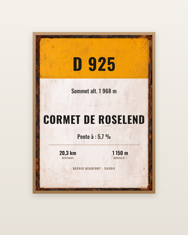 Plaque Cormet de Roselend, encadrée dans un cadre bois naturel