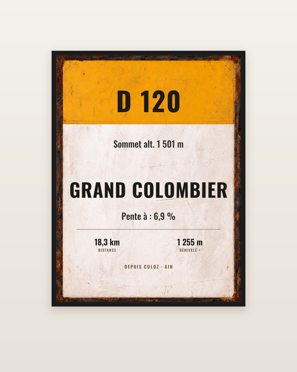 Plaque Grand Colombier, encadrée dans un cadre noir