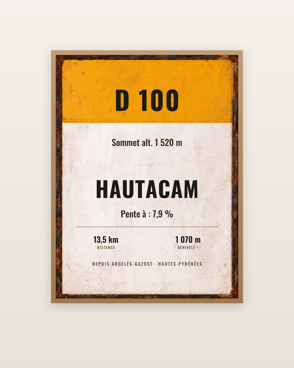 Plaque Hautacam, encadrée dans un cadre bois naturel