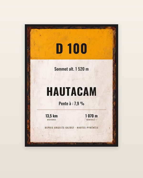 Plaque Hautacam, encadrée dans un cadre noir