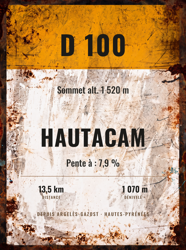 Plaque du Hautacam en émail patiné, finition vieillie — affiche personnalisable