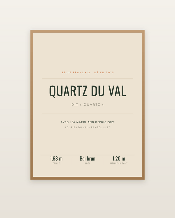 Poster Nom de cheval en grand | affiche typographique, encadrée dans un cadre bois naturel
