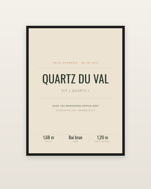 Poster Nom de cheval en grand | affiche typographique, encadrée dans un cadre noir