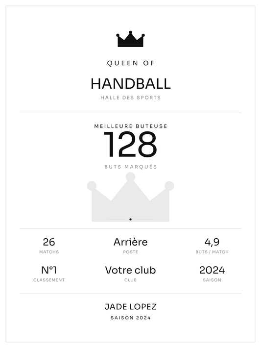 Queen of Handball, affiche personnalisable imprimée en France