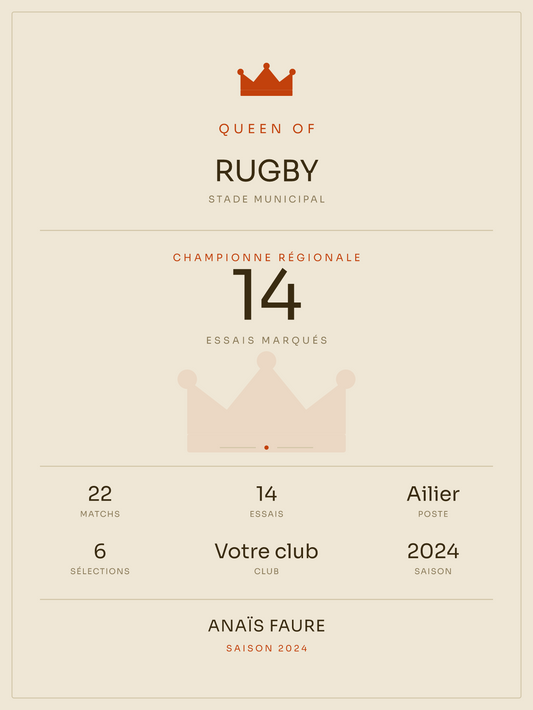 Queen of Rugby, affiche personnalisable imprimée en France