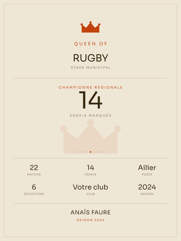 Queen of Rugby, affiche personnalisable imprimée en France