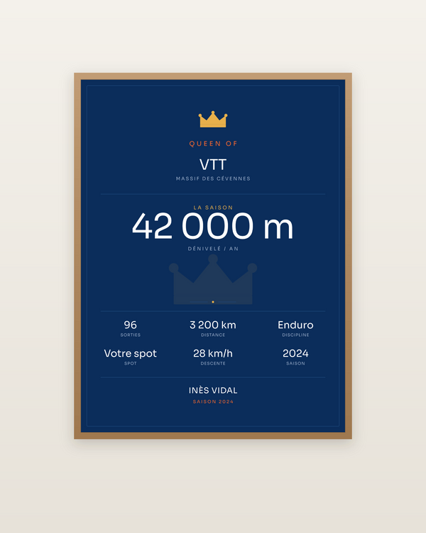 Queen of VTT, encadrée dans un cadre bois naturel