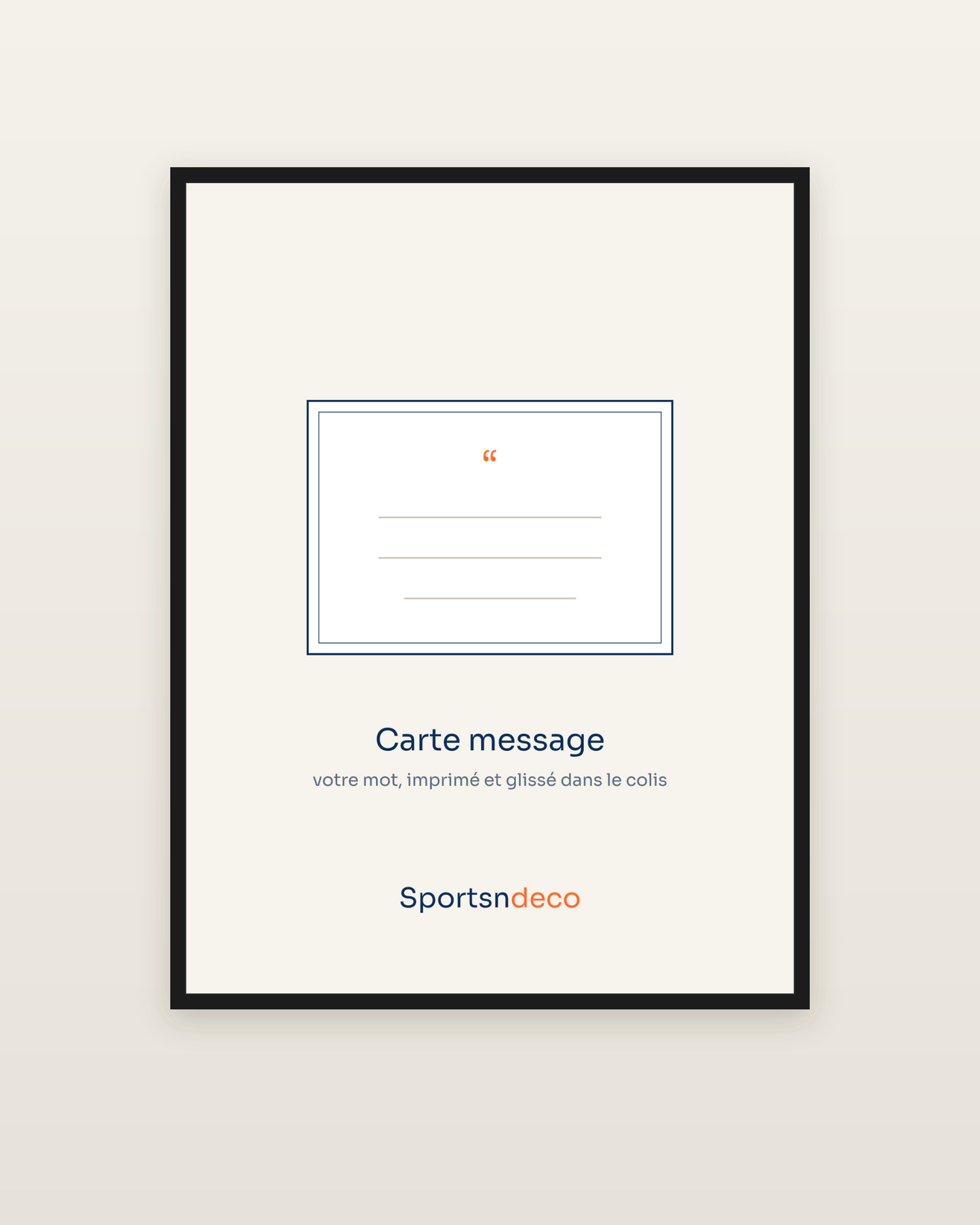 Carte message personnalisée, encadrée dans un cadre noir
