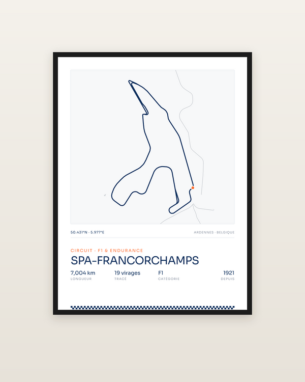Spa-Francorchamps, encadrée dans un cadre noir