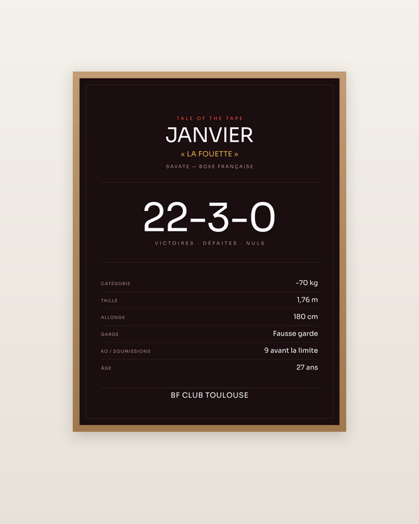 Tale of the Tape | Savate — boxe française, encadrée dans un cadre bois naturel