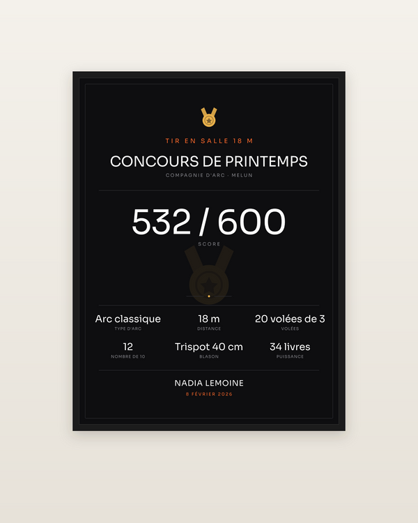 Affiche Mon score | Tir à l'arc, encadrée dans un cadre noir