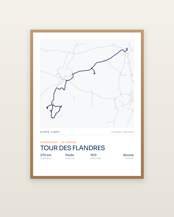 Tour des Flandres, encadrée dans un cadre bois naturel